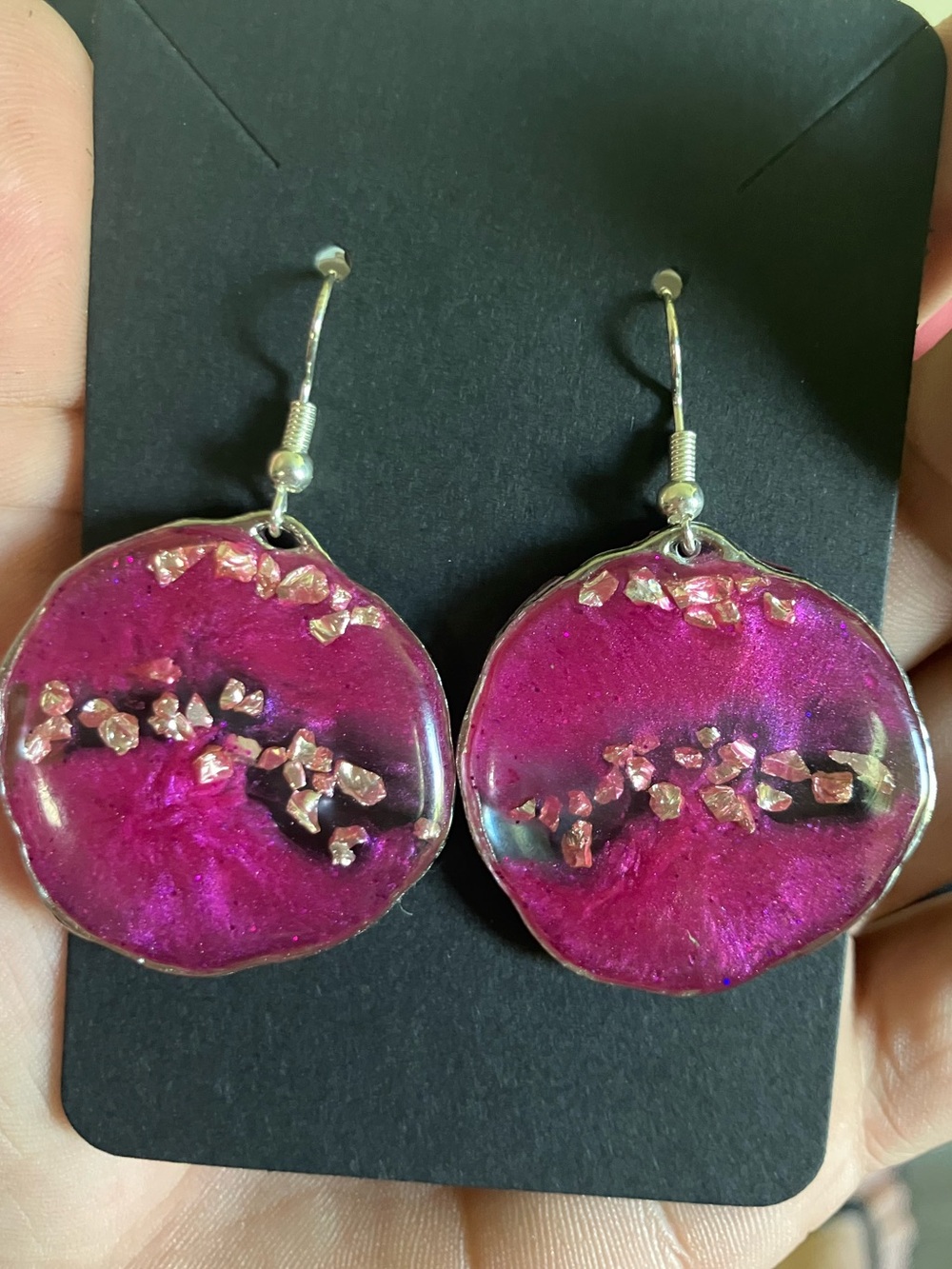 Pink and clear  geode handmade earrings